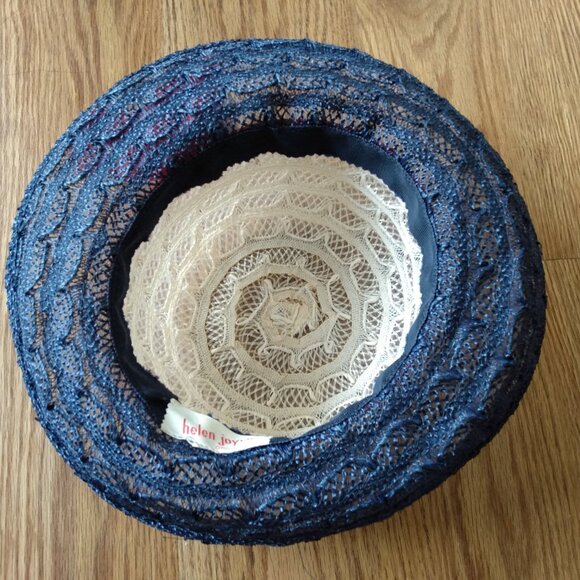 Vintage Red, White and Blue Hat Mesh Lace Helen Joyce Original 20.5" Retro - Picture 7 of 9